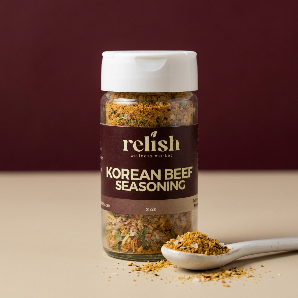 Close-up of Korean Beef Seasoning by Relish Market with a spoon full of the loose spice blend.