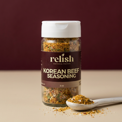 Close-up of Korean Beef Seasoning by Relish Market with a spoon full of the loose spice blend.