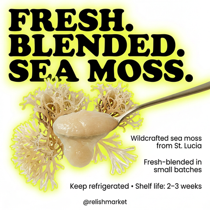 Sea moss infographic with pale gold and translucent ivory sea moss