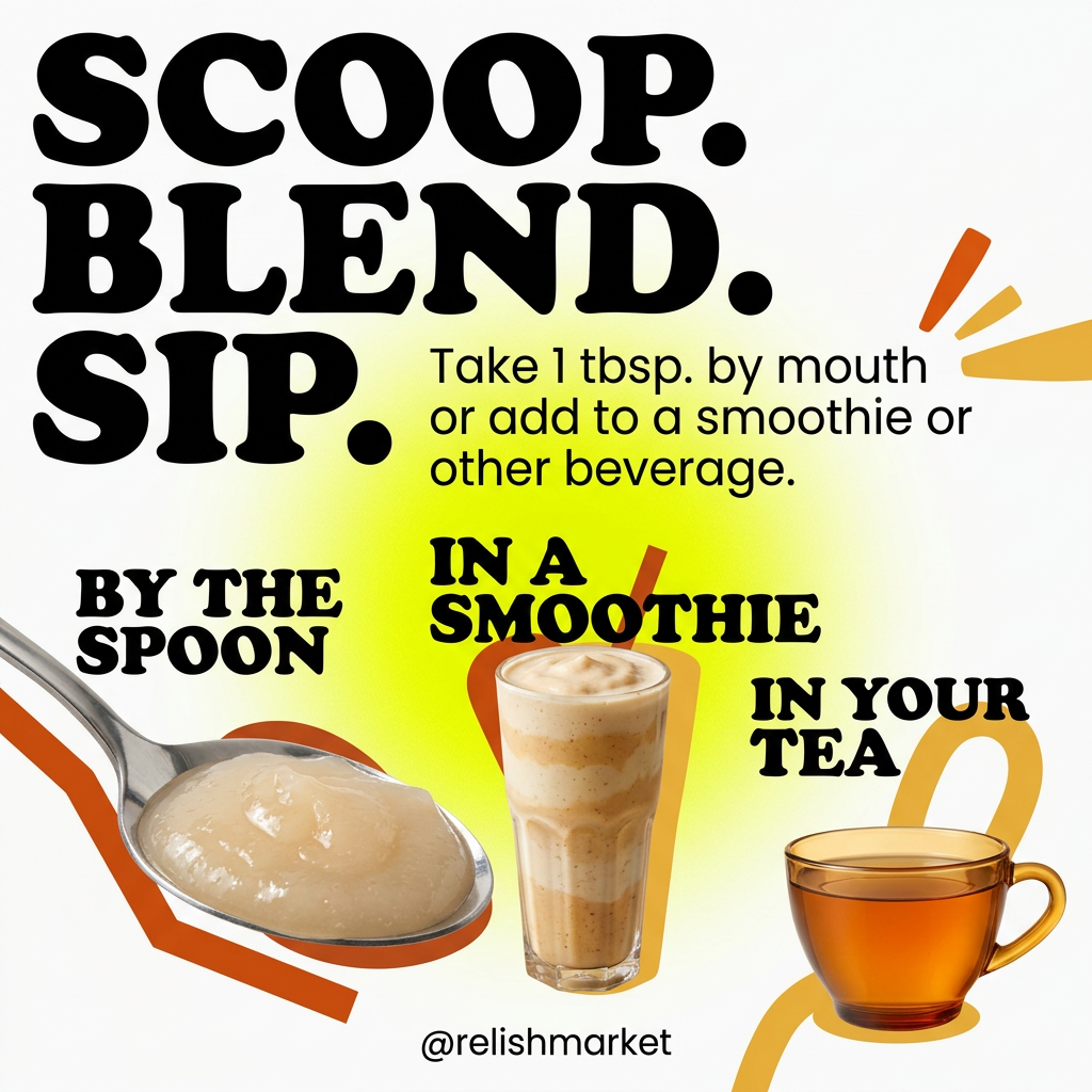 Bold sea moss gel by Relish Market showing usage infographic