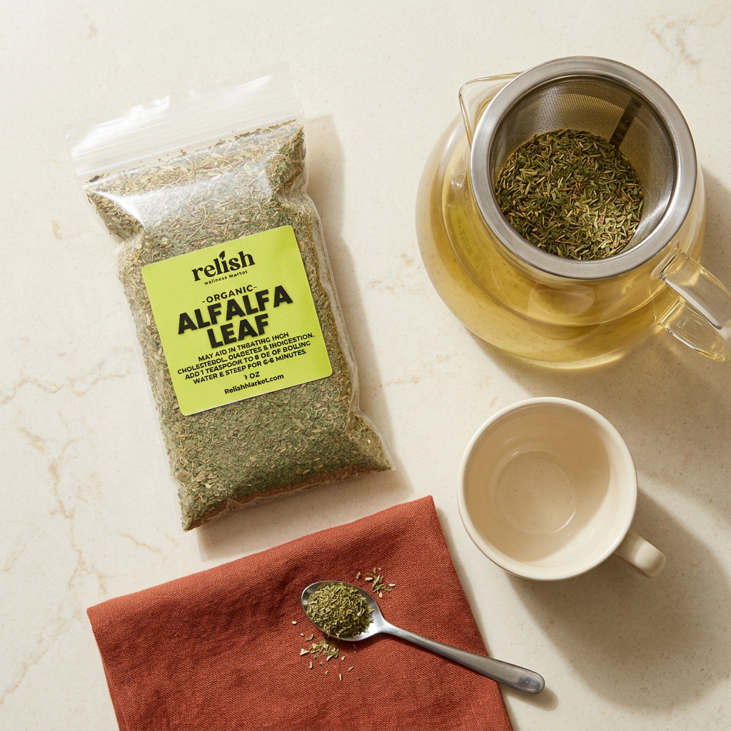 Alfalfa brewing flat-lay