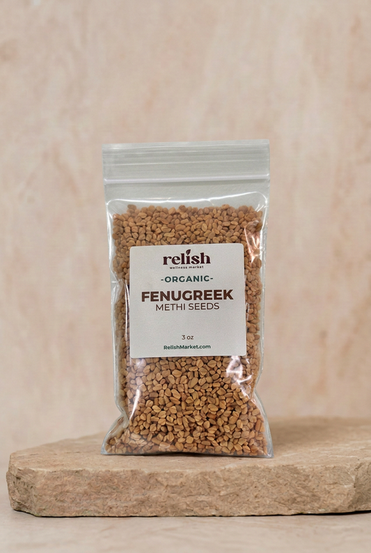 Fenugreek Seeds main image on beige and stone template