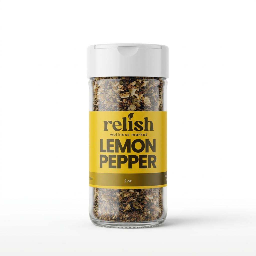 Relish Lemon Pepper jar on a clean white background